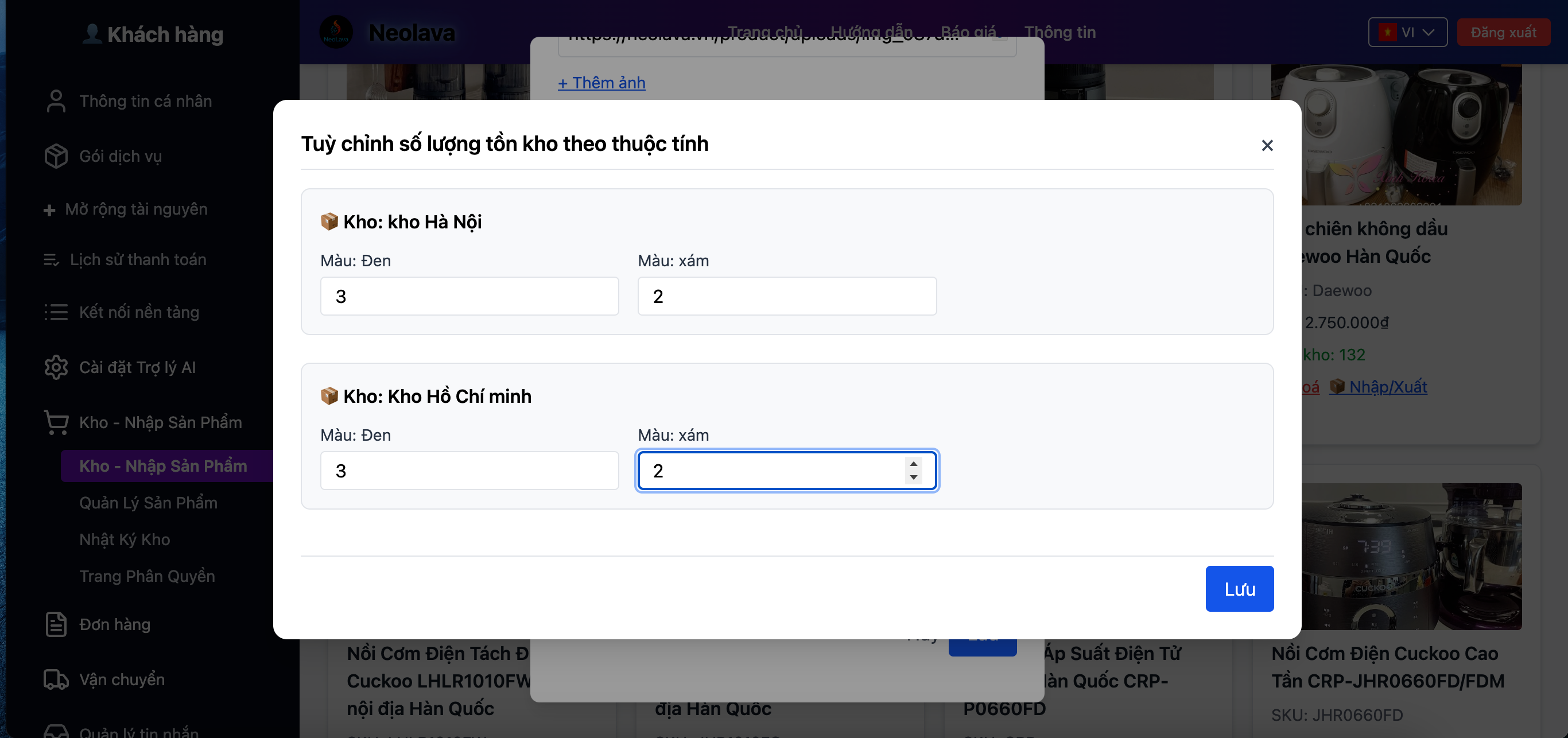 Minh họa tính năng khớp kho tự động